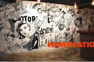 design creative mural, decal, doodle, typography, wall art