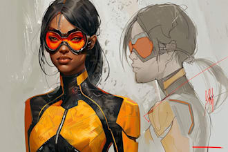 design superhero character design concept art for you