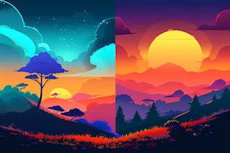 draw professional vector landscape illustration