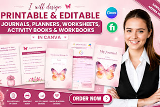 design best selling fitness tracker, workout planner, canva journal template