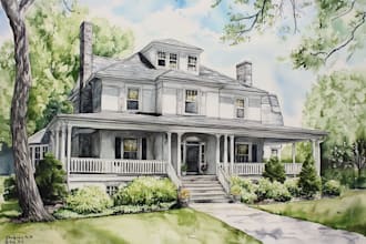 watercolor house portrait or buildings