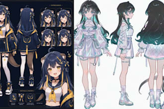draw custom character sheet or references sheet anime vtuber model