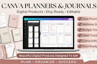 canva planners, journals and digital products for etsy