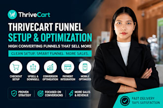 setup thrivecart funnels checkout pages and upsell automation for higher sales