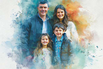 custom watercolor family portrait from photo