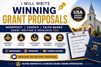 write nonprofit grant proposal, church grant, and faith based grant research USA