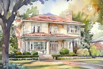 watercolor house portrait or buildings