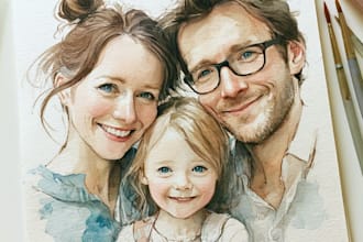 custom watercolor family portrait from photo
