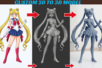 convert 2d to 3d model image to 3d model, character model  for 3d printing stl