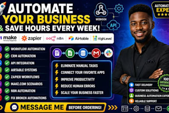 set up make com automation, zapier, n8n, gohighlevel, fix make com scenarios