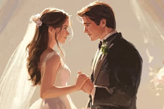 draw couple portrait for wedding illustration