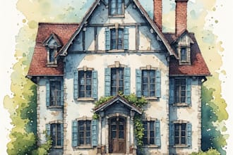 paint custom digital watercolor house, home illustrations