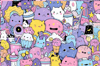 paint cute kawaii stickers and doodle illustrations