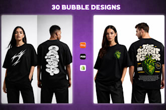 provide 30 bubble typography t shirt designs bundle