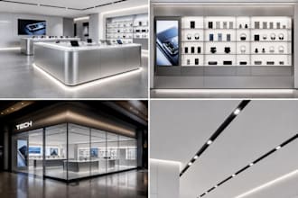 create interior design and 3d rendering for retail stores 3d modelling
