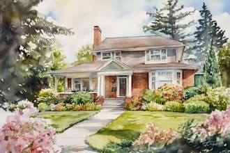 watercolor house portrait or buildings