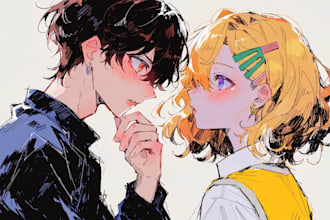 draw anime couple illustration