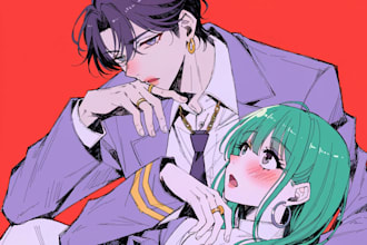 draw anime couple illustration
