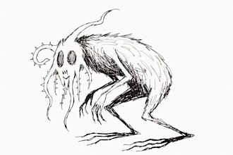 draw monster or fantasy creature in sketch illustration