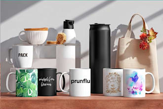 create designs for mugs, tote bags, tumblers and
