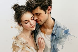 draw a watercolor couple portrait
