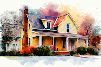 draw house portrait or architectural illustration