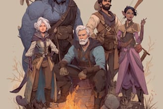 do group party character art, dnd party
