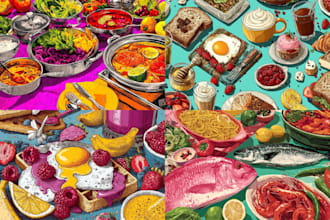 illustrate a professional food cuisine pop art