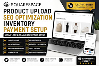 do squarespace product upload seo optimization inventory payment setup