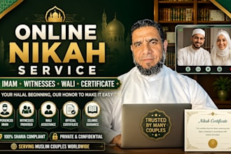 perform your valid sharia complaint online nikah as imam with witnesses and wali