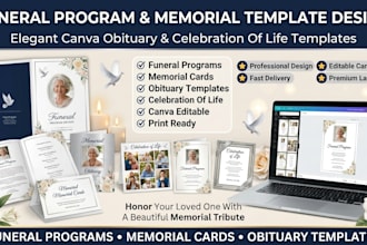 design funeral program template memorial card obituary canva template