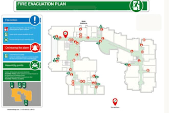 design evacuation plan for office, hotel, apartment, fire safety map, exit plan