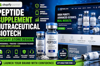 design peptide website, supplement, nutraceutical, or biotech shopify store