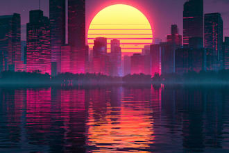 create 80s retrowave synthwave album or single cover artwork