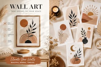 create boho minimalist wall art printable for etsy shop