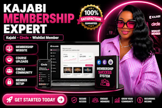design kajabi membership website, wishlist member setup, circle course upload