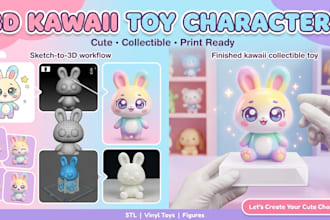 design kawaii 3d character toy, vinyl toy, cute figurine, 3d character design
