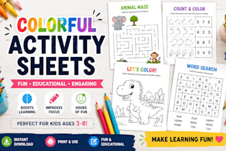 create kids printable activity sheets for etsy digital shop