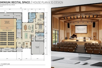 recital space, bandominium, 3d design, floor plan and house plan