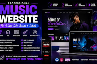 create music website for music artist, dj, artist , producer, band, record label