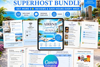 design airbnb welcome book, guest manual and rental house guide in canva