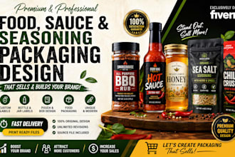 design premium hot sauce, BBQ sauce, spice label and food packaging