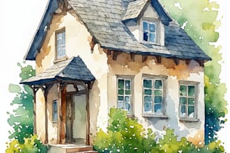 house in watercolor painting style