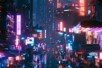 create a illustration of futuristic cyberpunk city