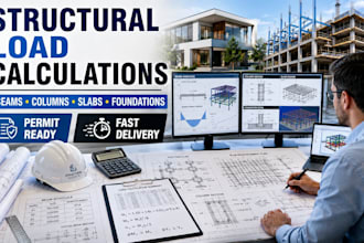 do structural load calculations for beams, columns, slabs and foundation design