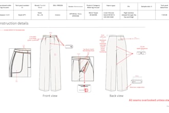 create a production ready fashion tech pack