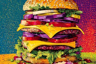 create vintage pop art food posters for restaurants and brands
