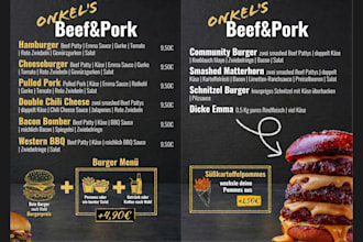 design a professional menu or food card for restaurants