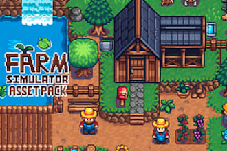 design top down pixel art tileset, game environment tilemap and sprite sheet