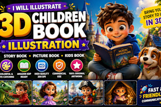 illustrate 3d children book illustration, story book, kids book, picture book